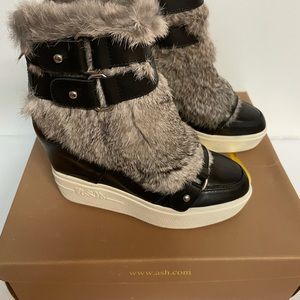 Ash Black and Gray Fur Wedge Comfy Shoes NEW IN BOX! NEVER WORN